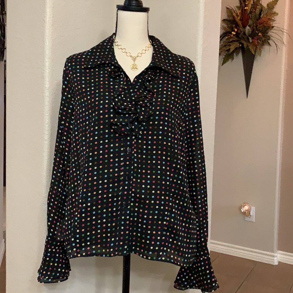 Milano black and multi colored polkadots shirt blouse Size L